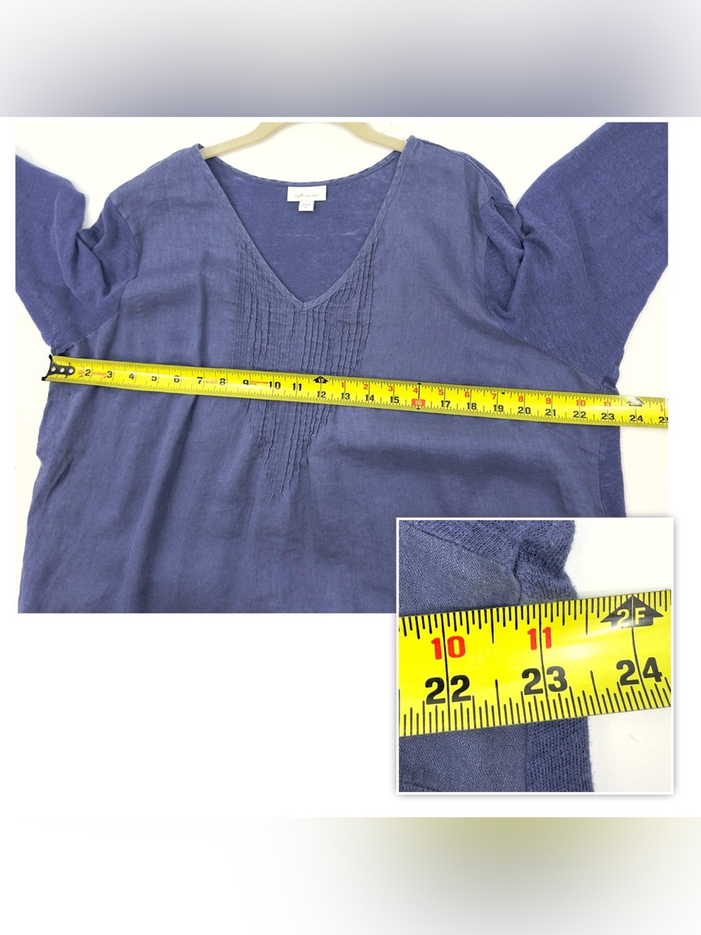 J Jill Love Linen Tunic Top Size XL Blue Mixed Media Nautical Beach Lagenlook - Picture 9 of 10